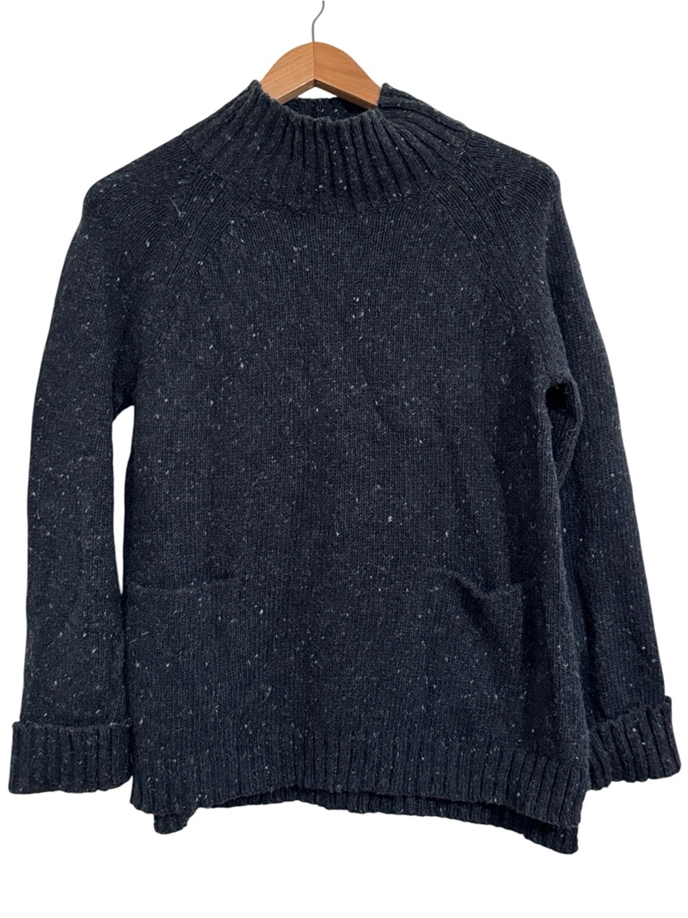 J.Jill Chunky Wool Blend Gray Speckled Sweater Turtle-Neck Front Pockets size SP